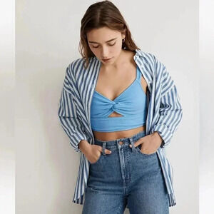 Madewell Cutout Knot Front Crop Tank Top Oasis Blue XXS NWT